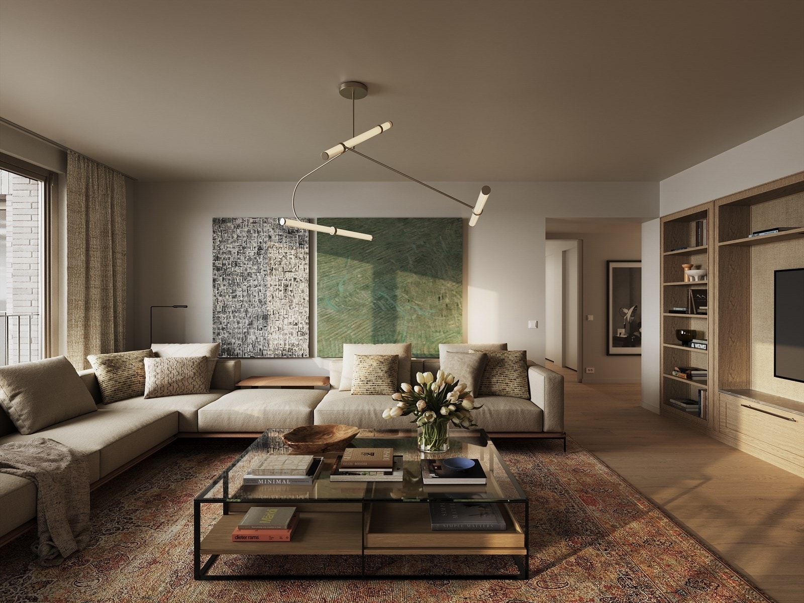 De romslige leilighetene er utviklet etter det tradisjonelle prinsippet med enfilader , der rom på rom ligger som perler på en snor - slik man kjenner fra de klassiske Frognerleilighetene . Galleribilde