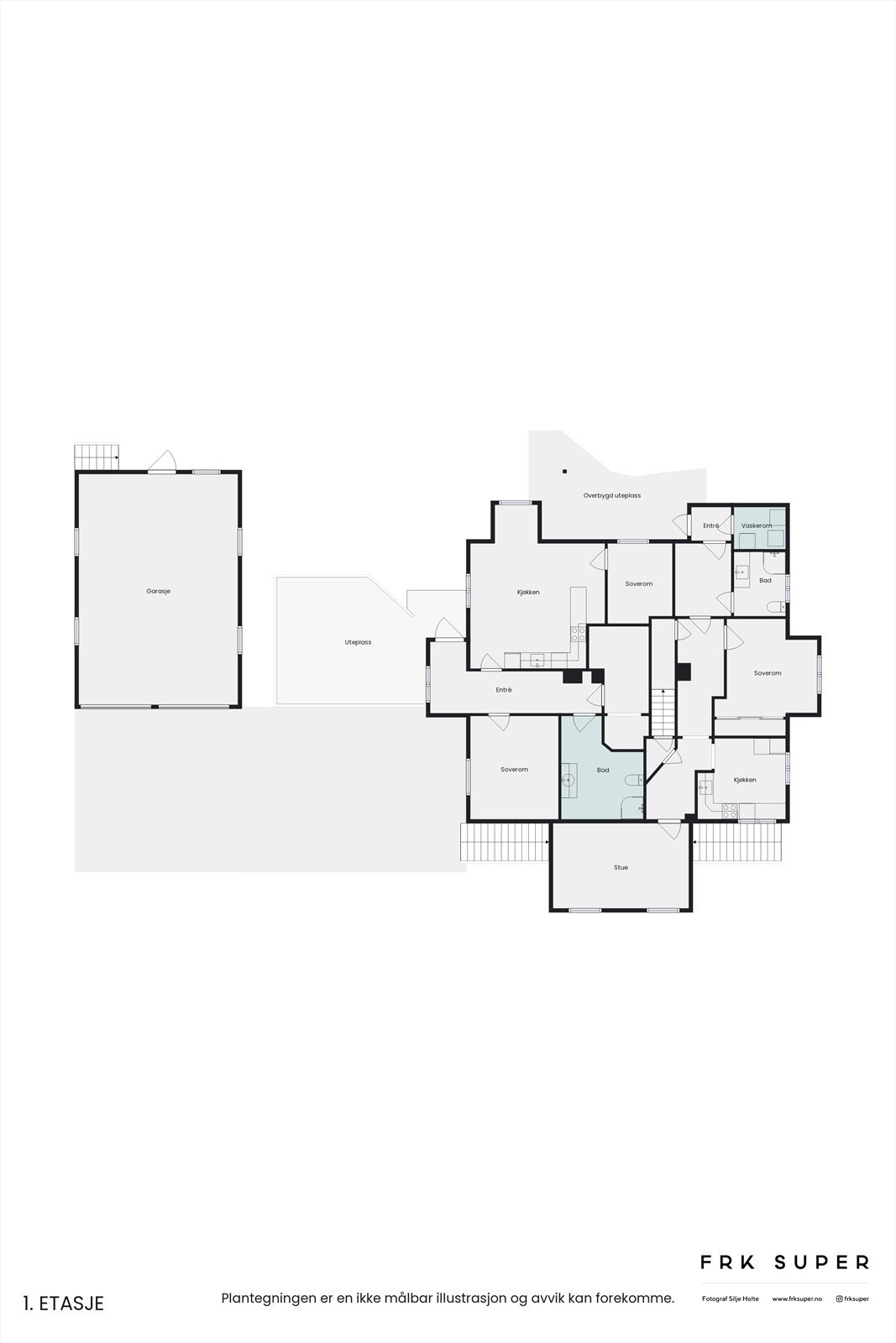 Planskisse underetasjen av boligen. Totalt areal denne etasje 140 m² BRA-i. Inneholder: Utleiedeler av boligen med samlet leieinntekt på kr. 22.500,- pr. mnd. Ingen bilder fra disse men standardarden er meget god her også. Galleribilde