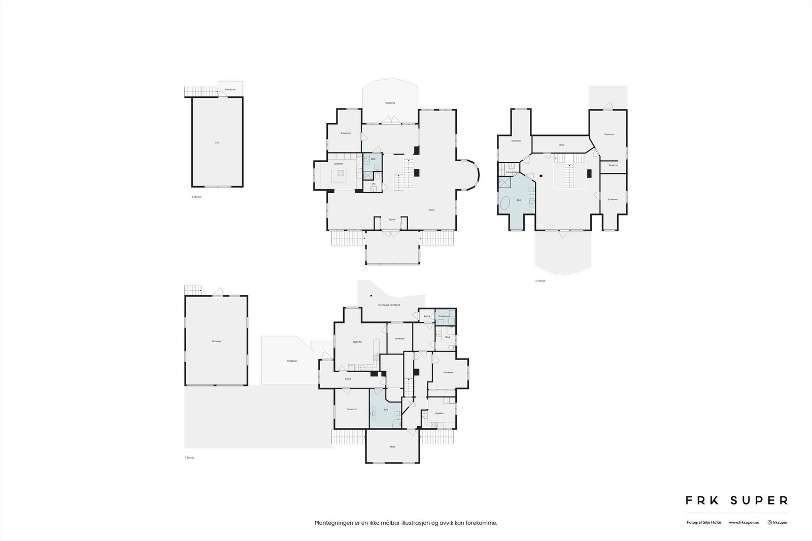 Planskisse samlet av boligens 3 etasjer. Samlet BRA-i på hele 406 m² Galleribilde