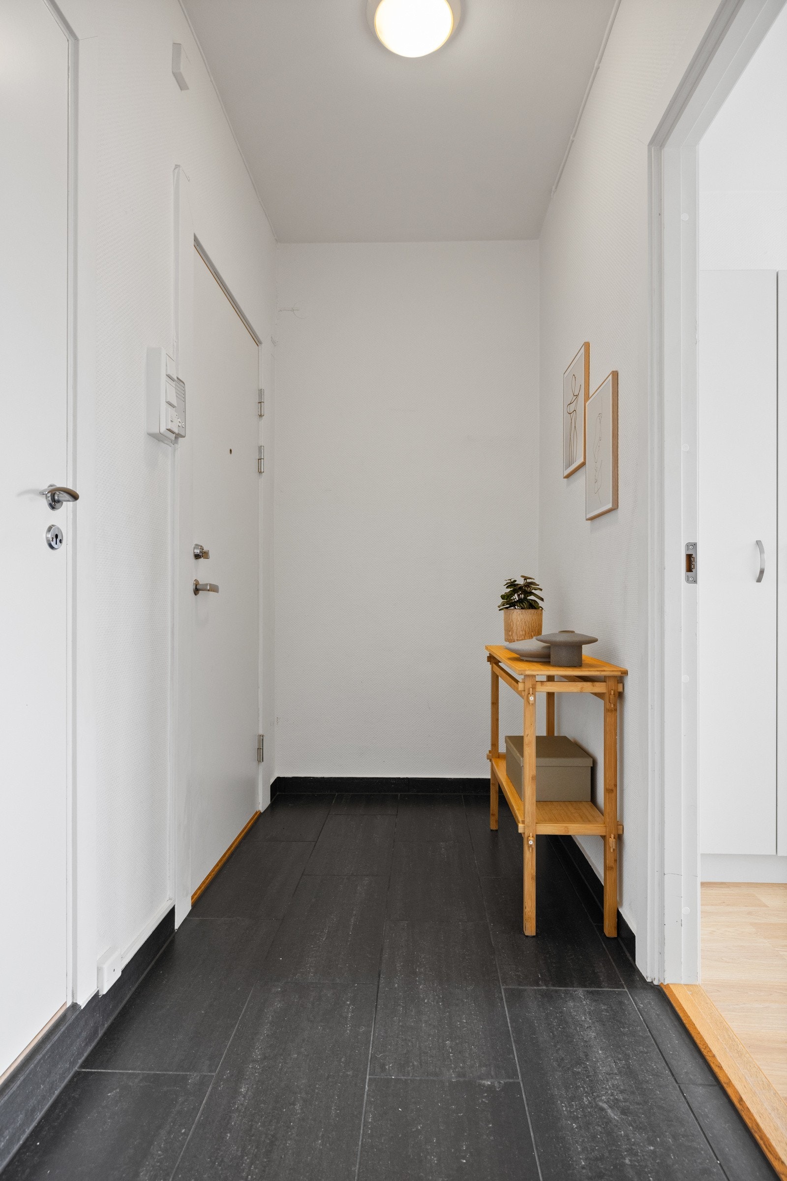 Hyggelig entré i leiligheten med plass til sko- og ytterbekledning. Galleribilde