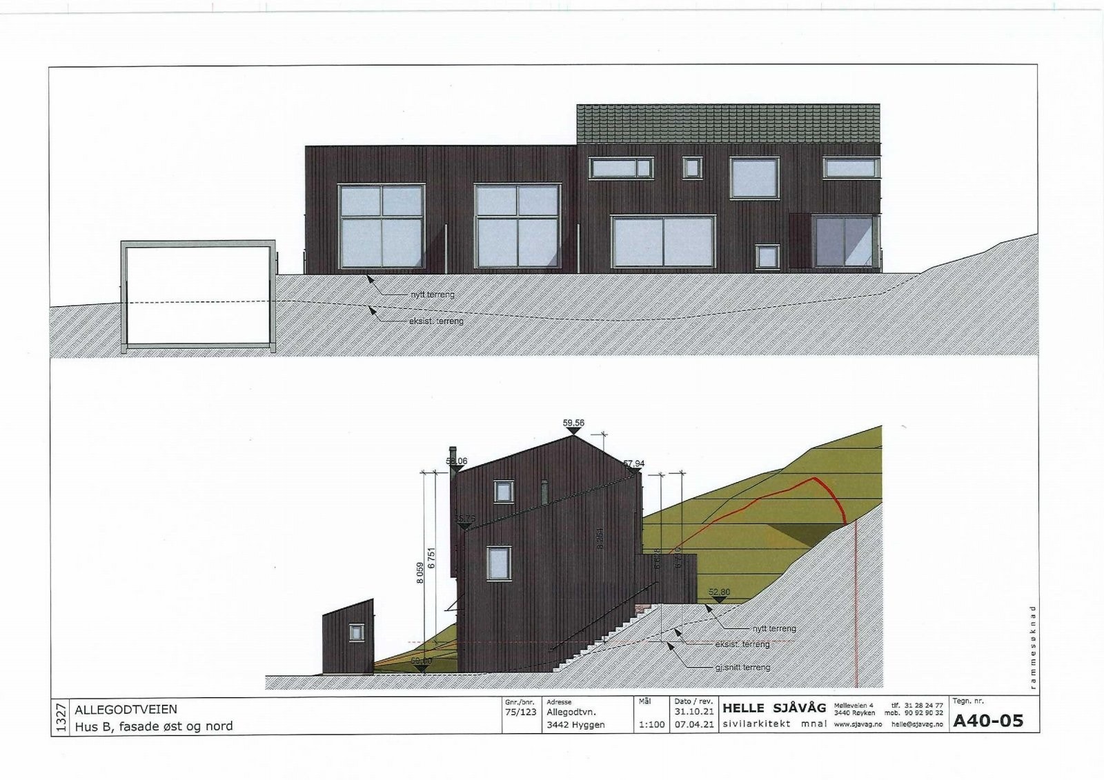 Hus B, fasade øst og nord Galleribilde