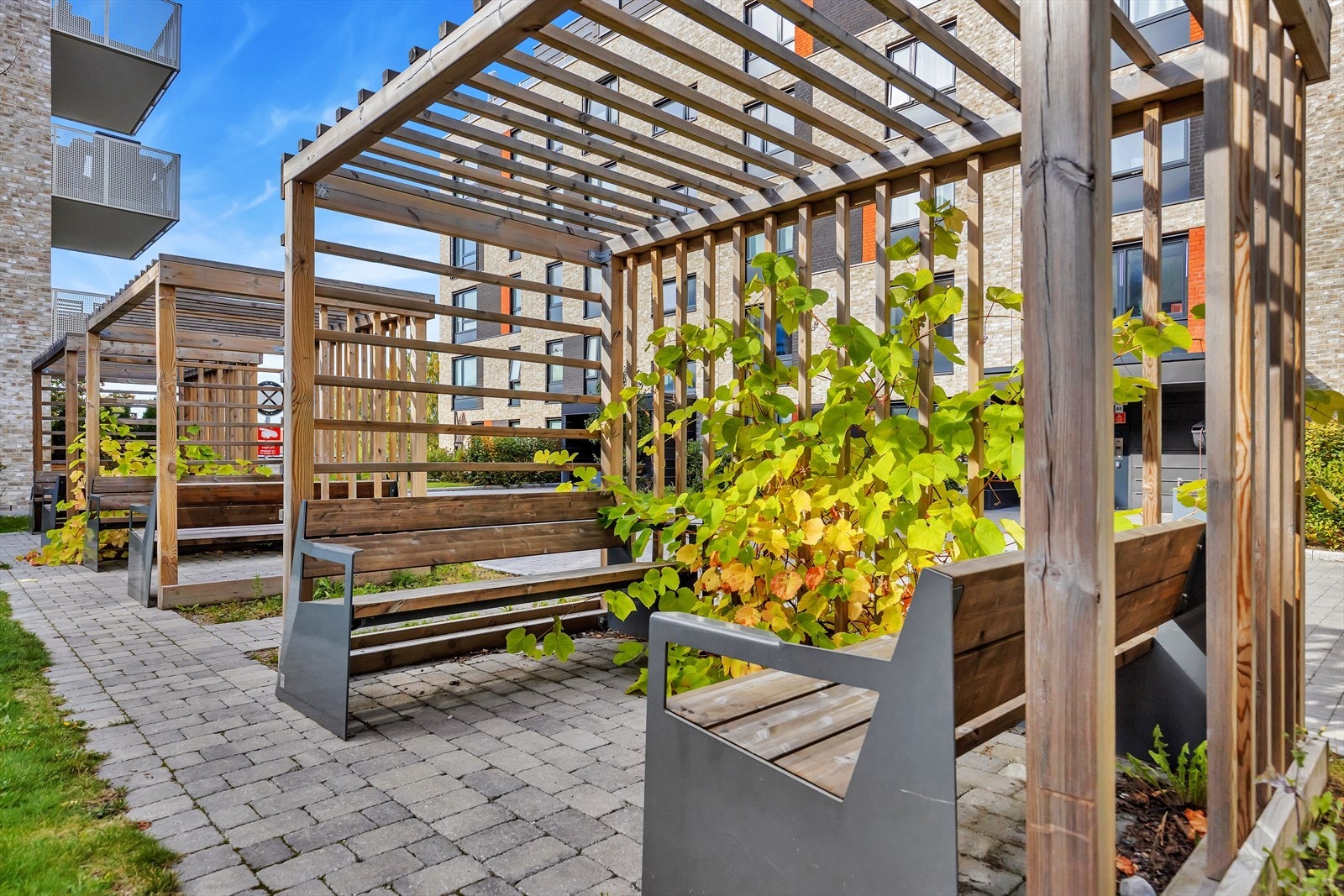 Her fra fellesområdene med pergola. Galleribilde