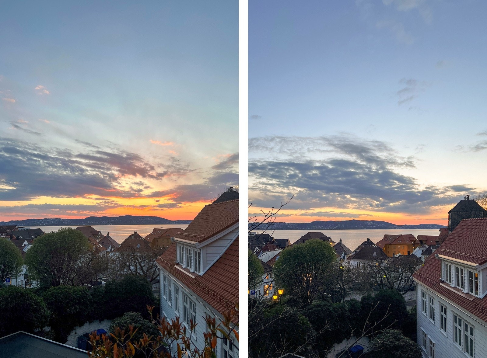 En nydelig utsikt over byfjorden i kombinasjon med en fantastikk solnedgang legger til rette for mange flotte kvelder. Galleribilde