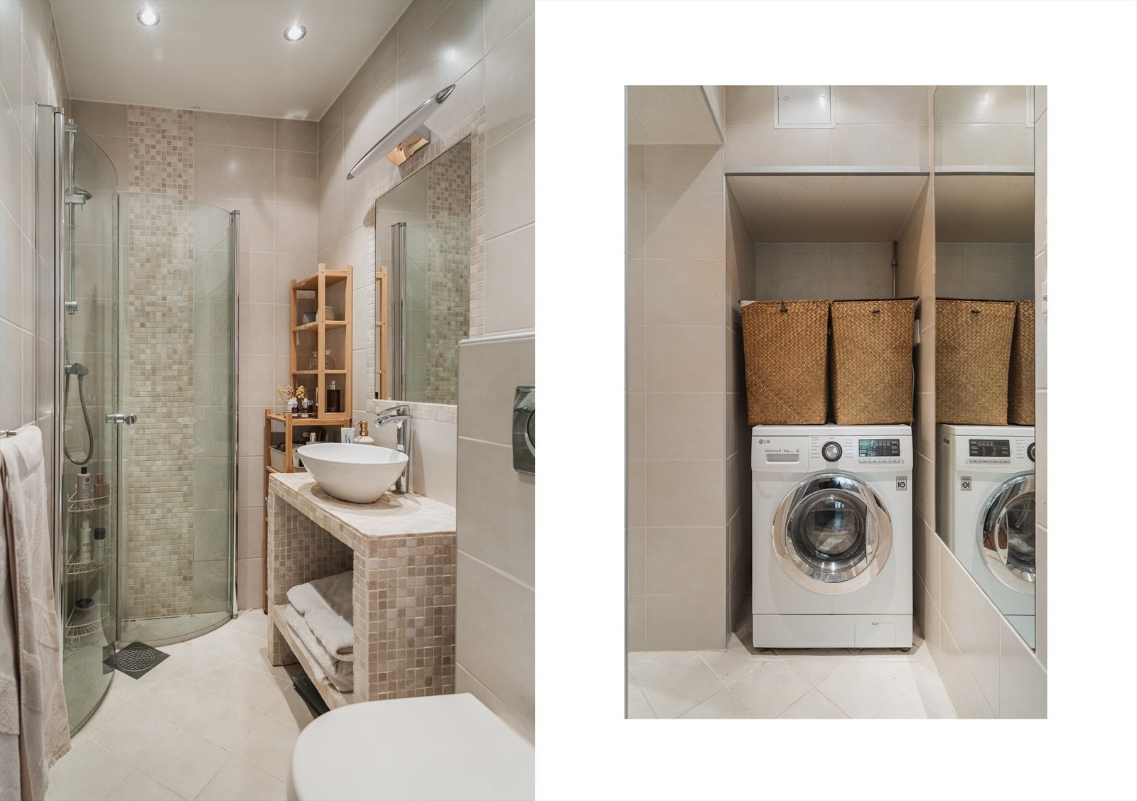 Lekkert baderom med praktisk nisje for vaskemaskin Galleribilde