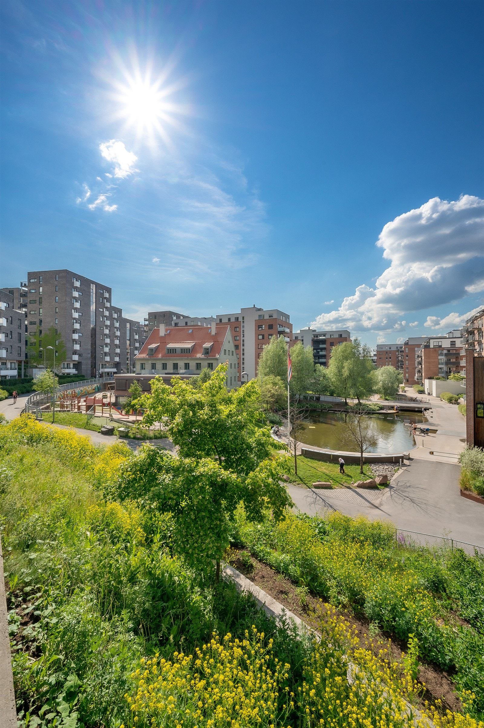 Kværnerbyen er omkranset av flotte grøntområder. Galleribilde