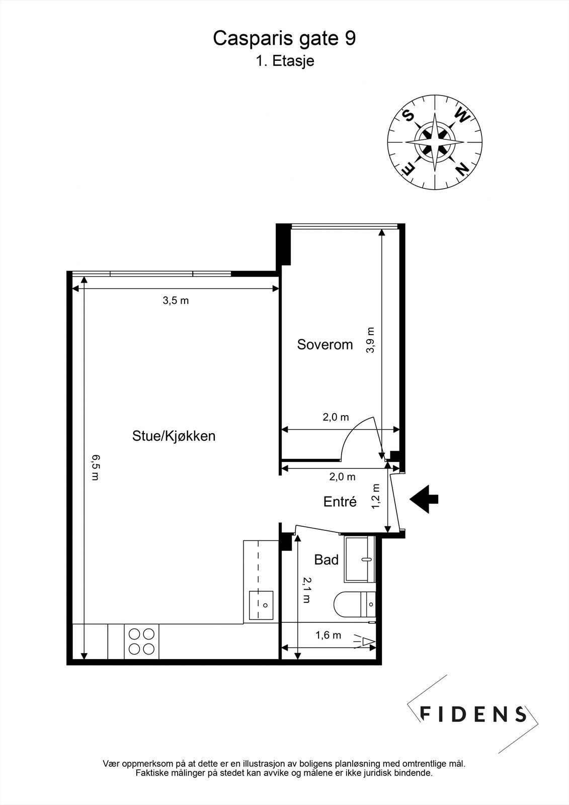 - Leiligheten ligger i 1.etasje og inneholder: Entré, stue med åpen løsning mot kjøkken, flislagt baderom med varme i gulvet og romslig soverom. Leiligheten disponerer en kjellerbod på ca. 6 m² - Galleribilde
