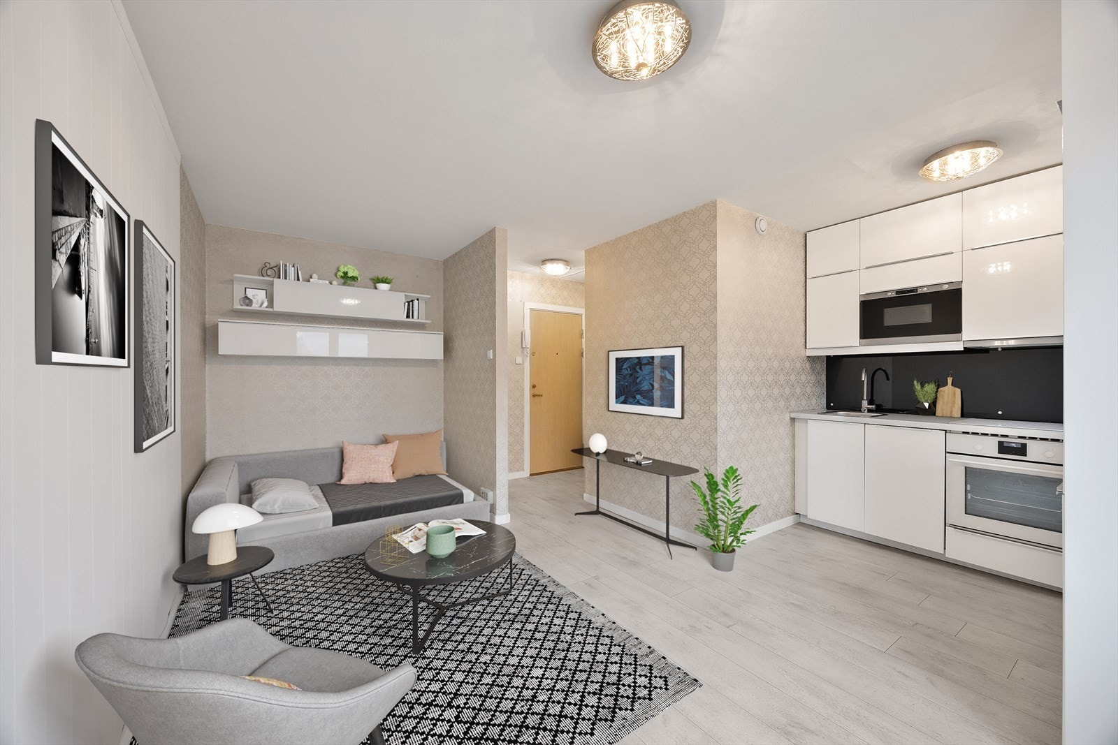 Rommets gode utforming gjør det enkelt å innrede i soner, og de store vindusflatene byr på rikelige med naturlig lysinnslipp. Digital styling Galleribilde