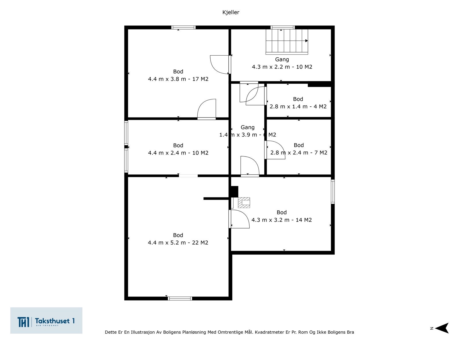 Planskisse kjeller. 4 gode disponible rom + mat- og vedbod. Galleribilde
