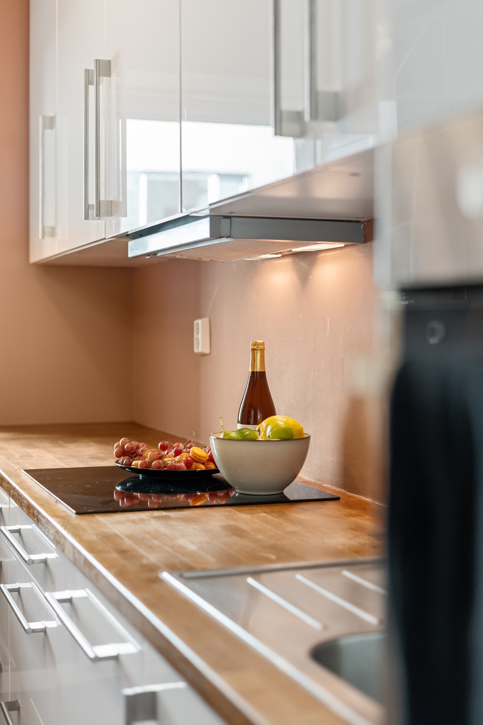 Nedfelt oppvaskkum og ventilator over kokesone. Galleribilde