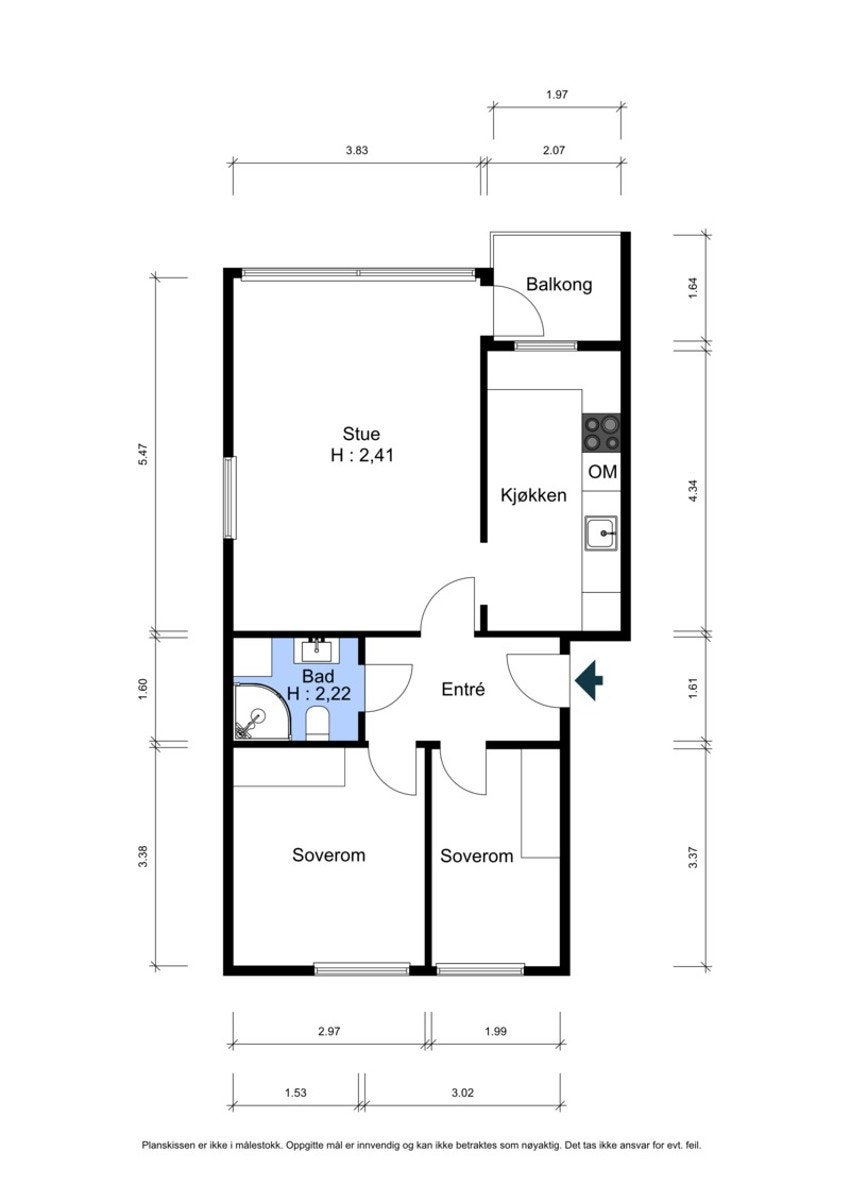 Plantegning med mål. Galleribilde