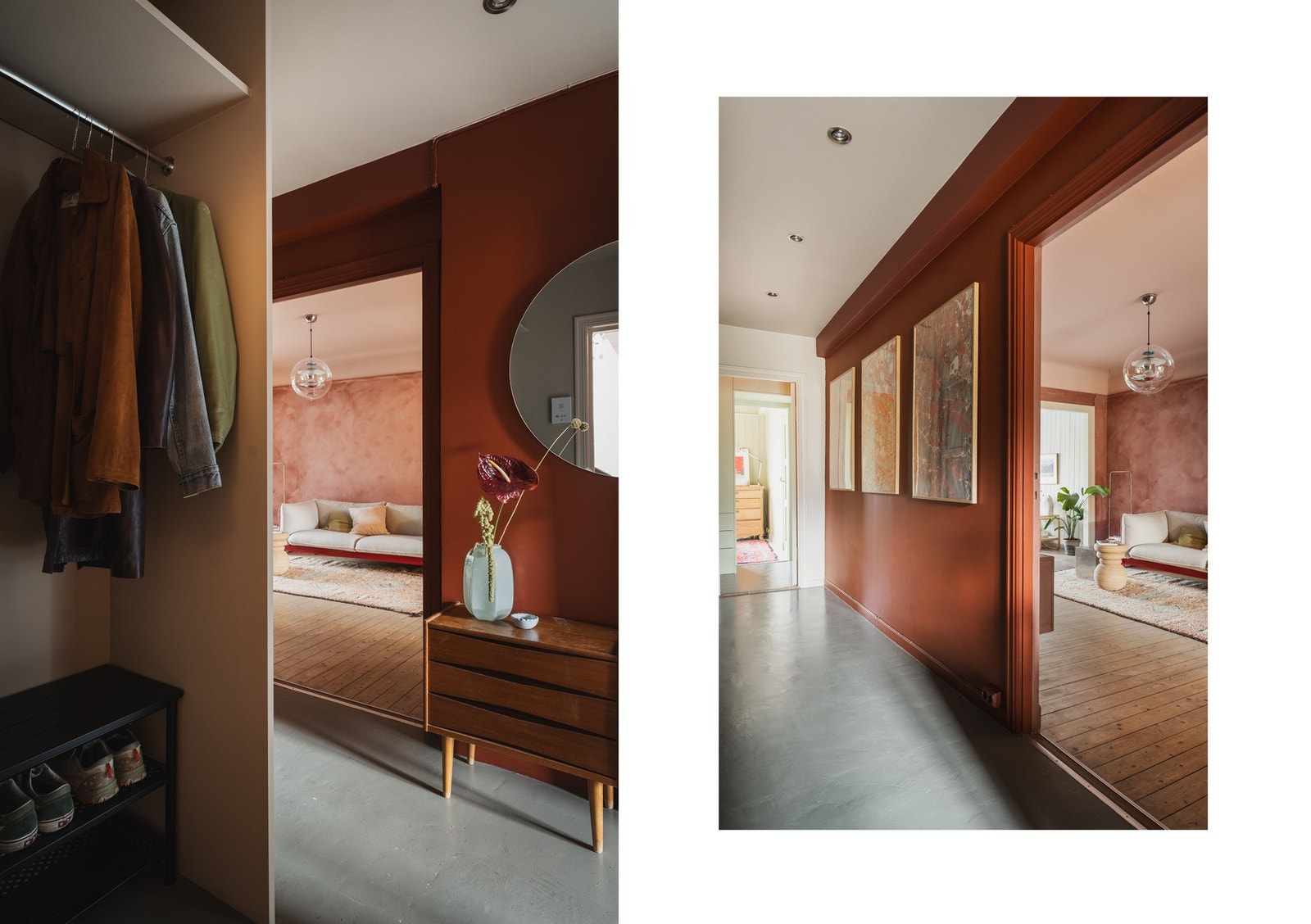 Entreen har downlights i himlingen og elektrisk varme i gulvet. En plassbygd, åpen garderobeløsning byr på fin plass til sko og yttertøy. Galleribilde