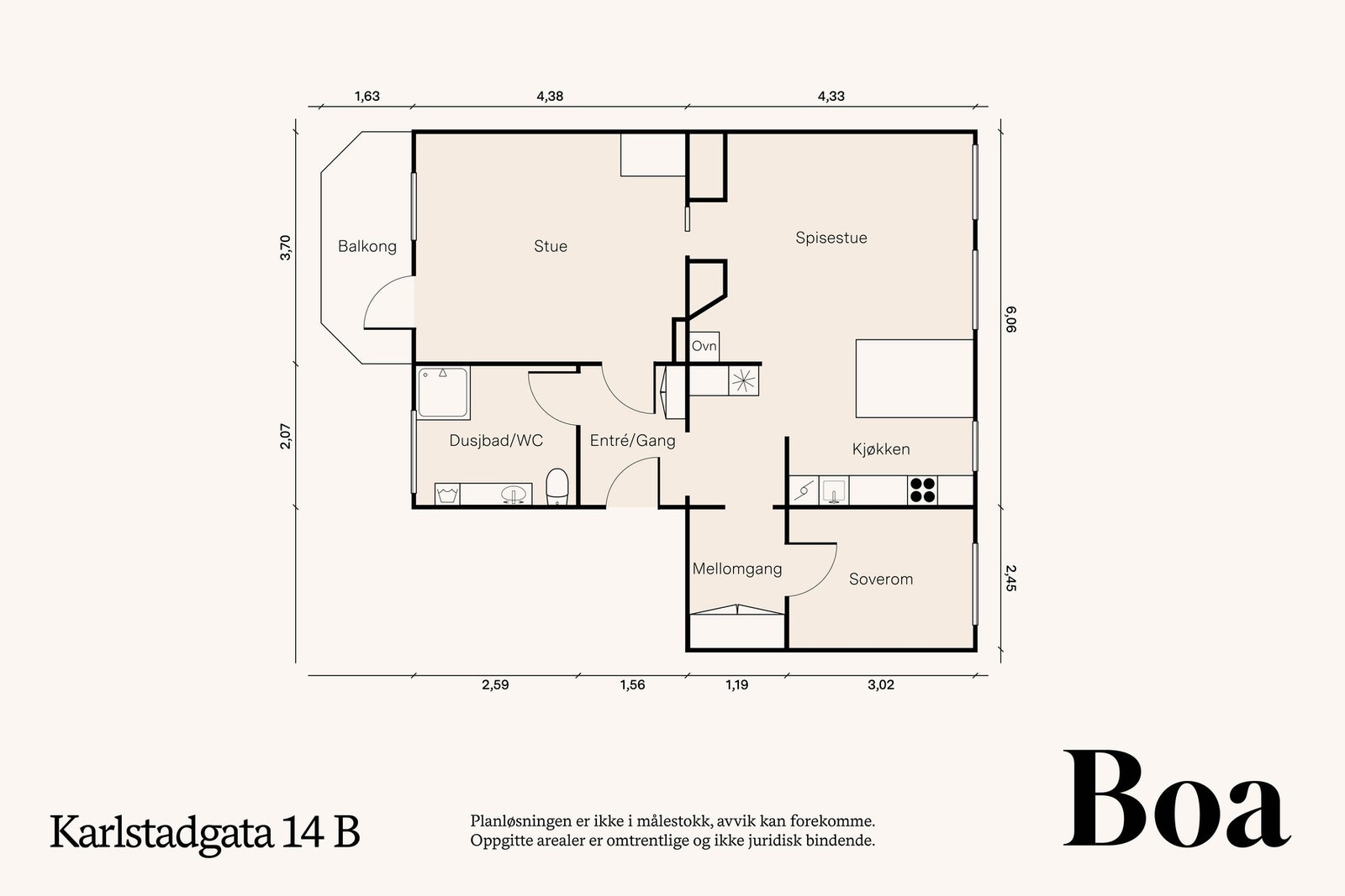3. etasje: Entré/gang, mellomgang, stue, kjøkken/spisestue, dusjbad/wc og soverom. Galleribilde