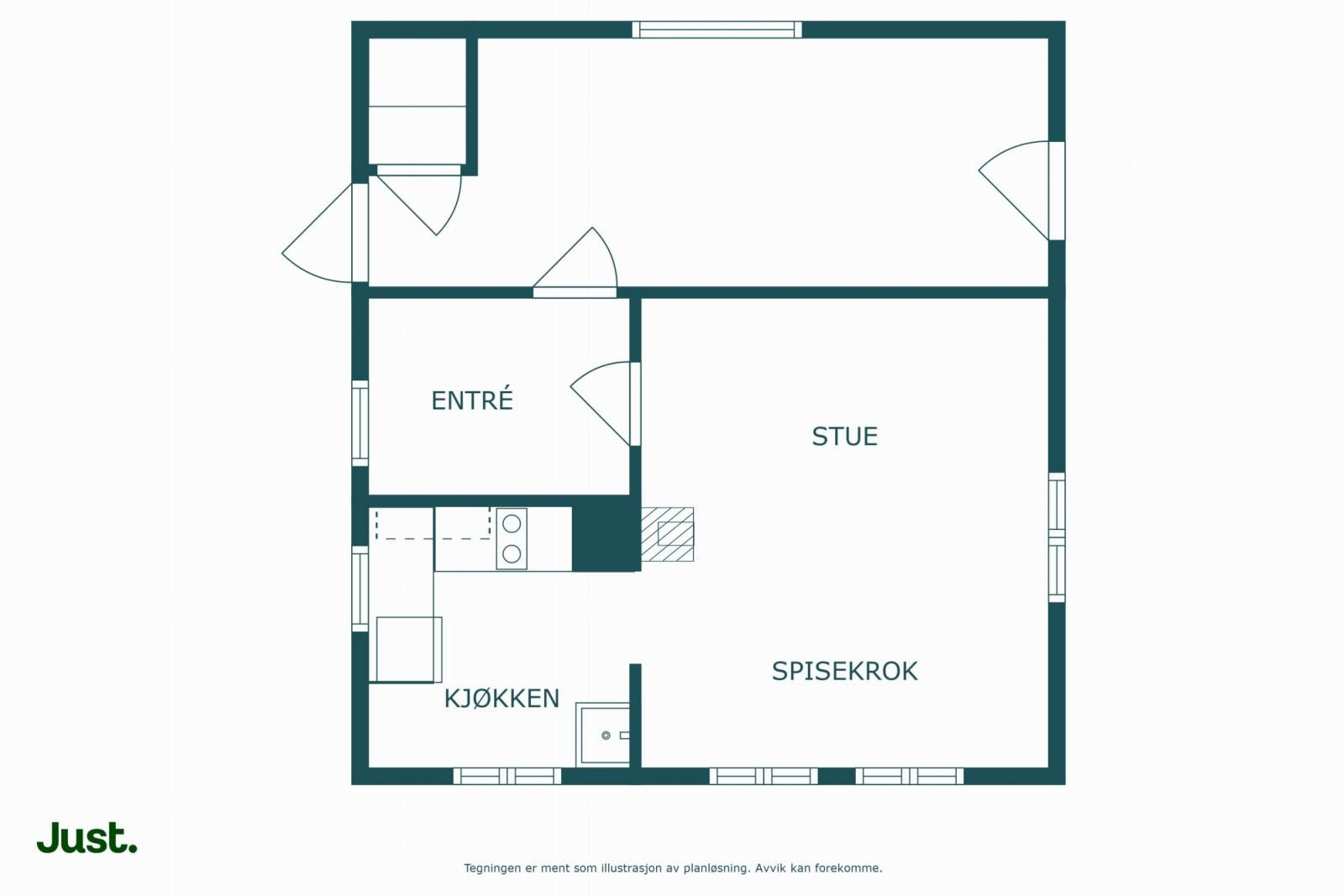 Planskisse tømmerhus 1. etasje.