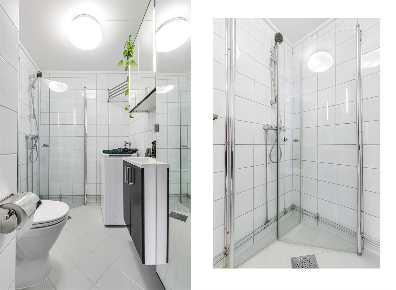 Pent flislagt bad fra 2002 med opplegg for vaskemaskin Galleribilde