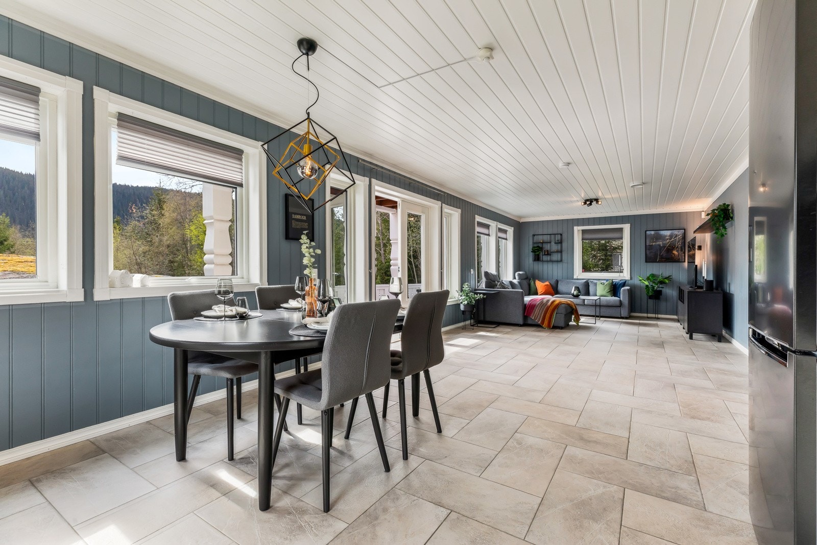 Store vindusflater som gir et godt dagslys, dobbeltdør ut til terrasse Galleribilde