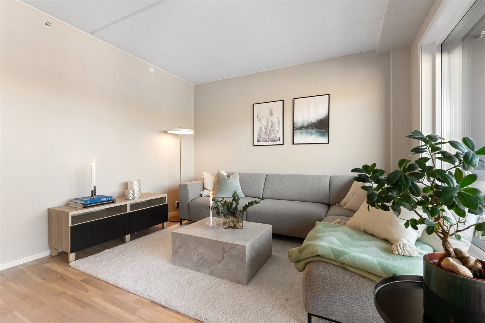 Stuen har store vindusflater som gir rikelig med naturlig lysinnslipp. Galleribilde