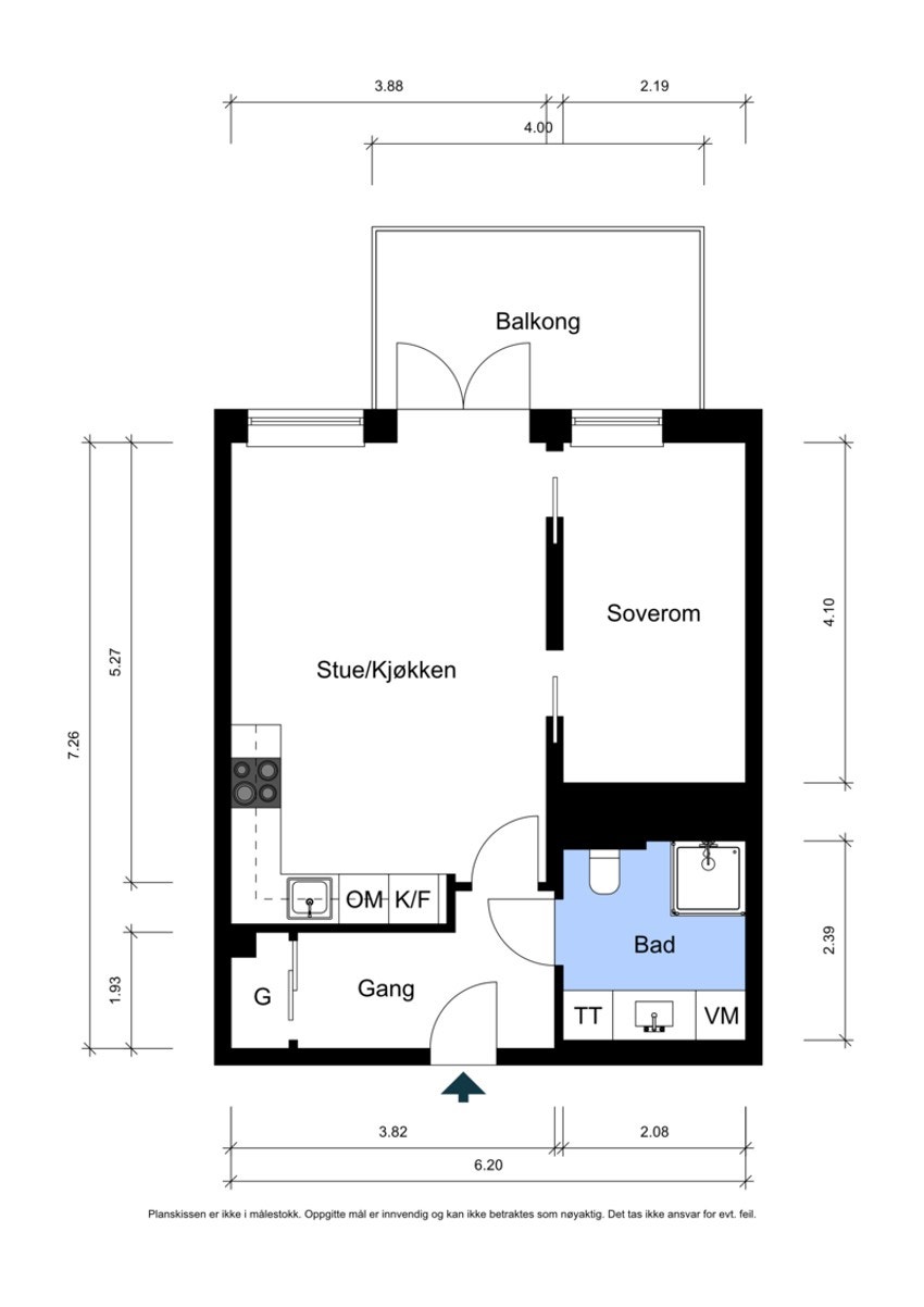 Plantegning med mål. Galleribilde
