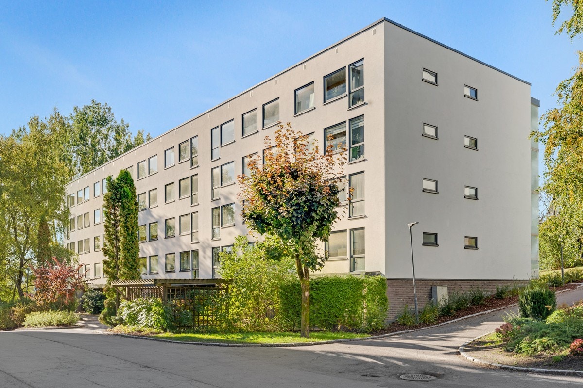 Borettslaget har nylig rehabilitert alle fasader og fått et mer moderne preg. Galleribilde