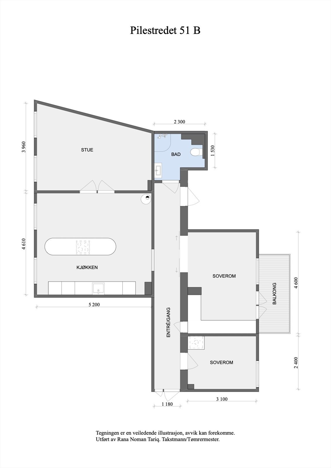 Leiligheten ligger i 2. etasje og inneholder entré/gang, stue, kjøkken med spisestue og 2 soverom - ett med utgang til balkong. I tillegg disponerer leiligheten en bod i trappegang på 2 m², kjellerbod på 6 m² og loftsbod med gulvareal på ca. 8 m². Galleribilde