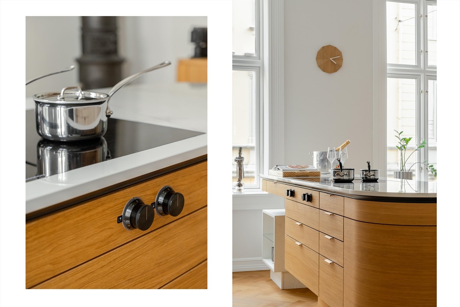 Av hvitevarer har kjøkkenet Gaggenau stekeovn, kombidampovn, induksjonstopp med integrert ventilasjon og vakuumskuff i 400-serien, samt oppvaskmaskin og kjøleskap i 200-serien. Fryseskap er fra Siemens. Galleribilde