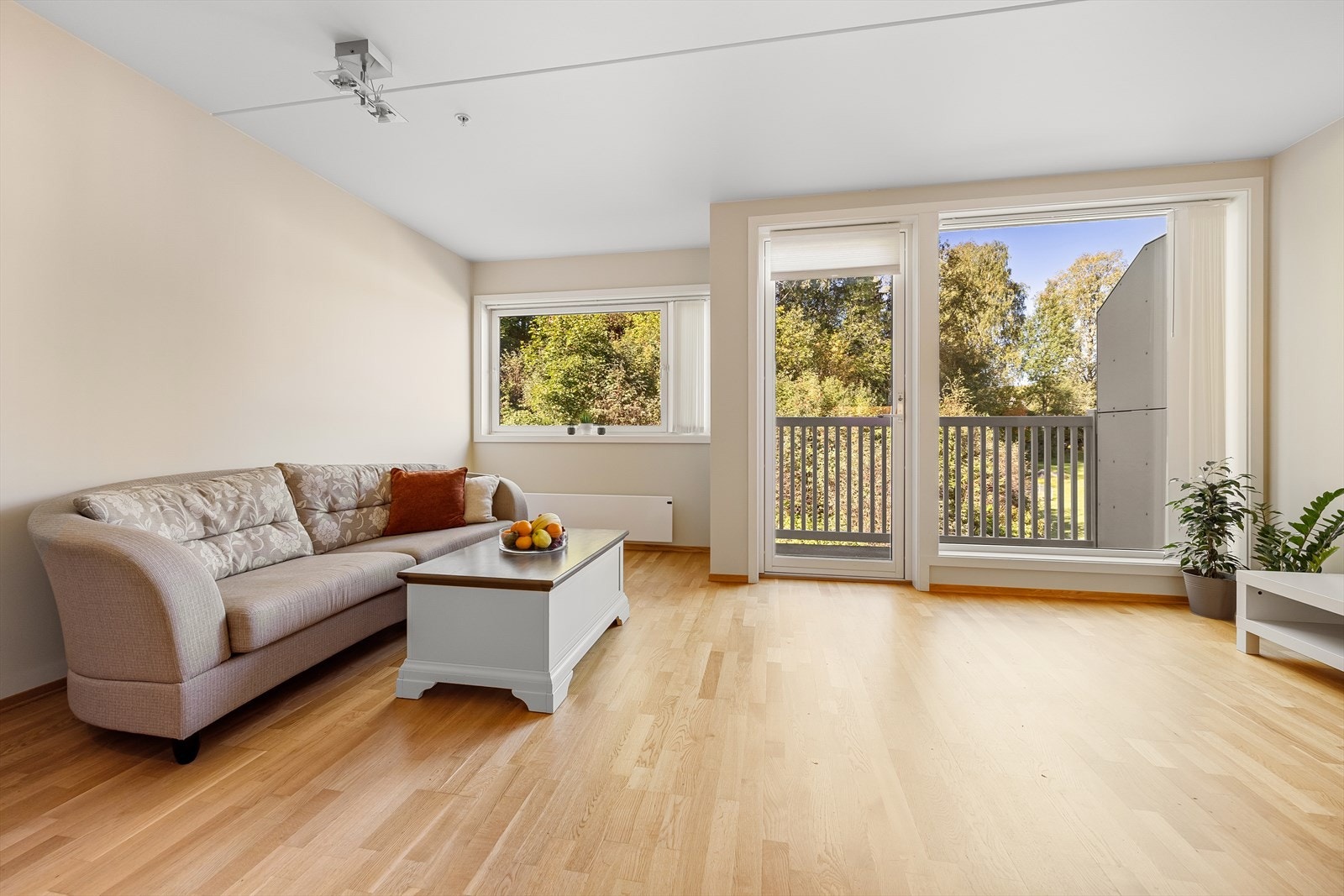 Romslig stue med utgang til solrik balkong. Galleribilde