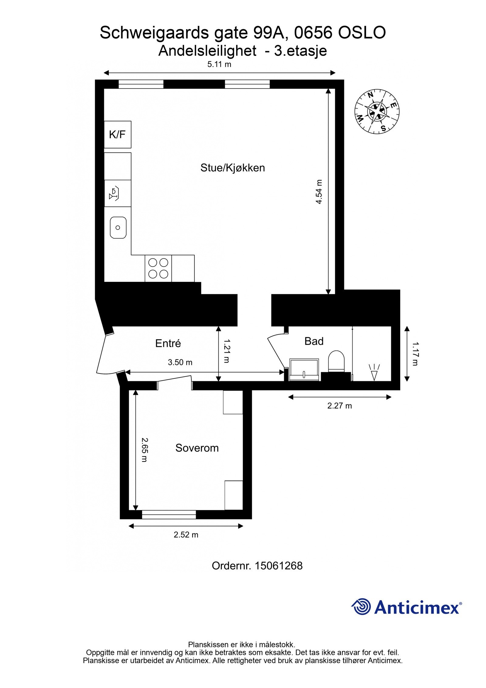 Plantegning. Leiligheten ligger i byggets 3. etasje. Galleribilde