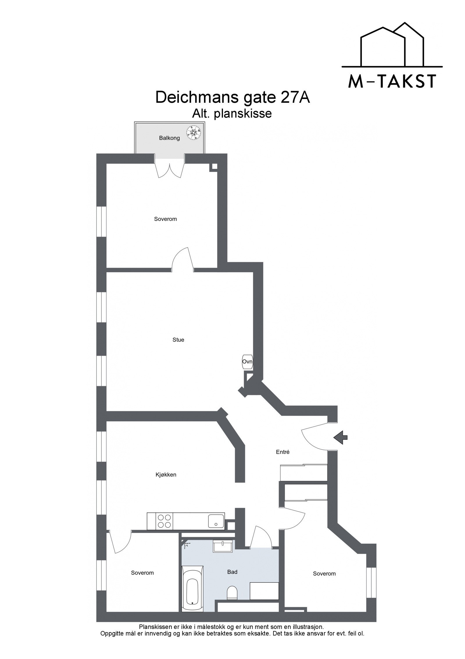 Deichmans gate 27A - Alt. planskisse med 3 soverom. Kjøper er selv ansvarlig for at omgjørelsen er mulig å gjennomføre Galleribilde