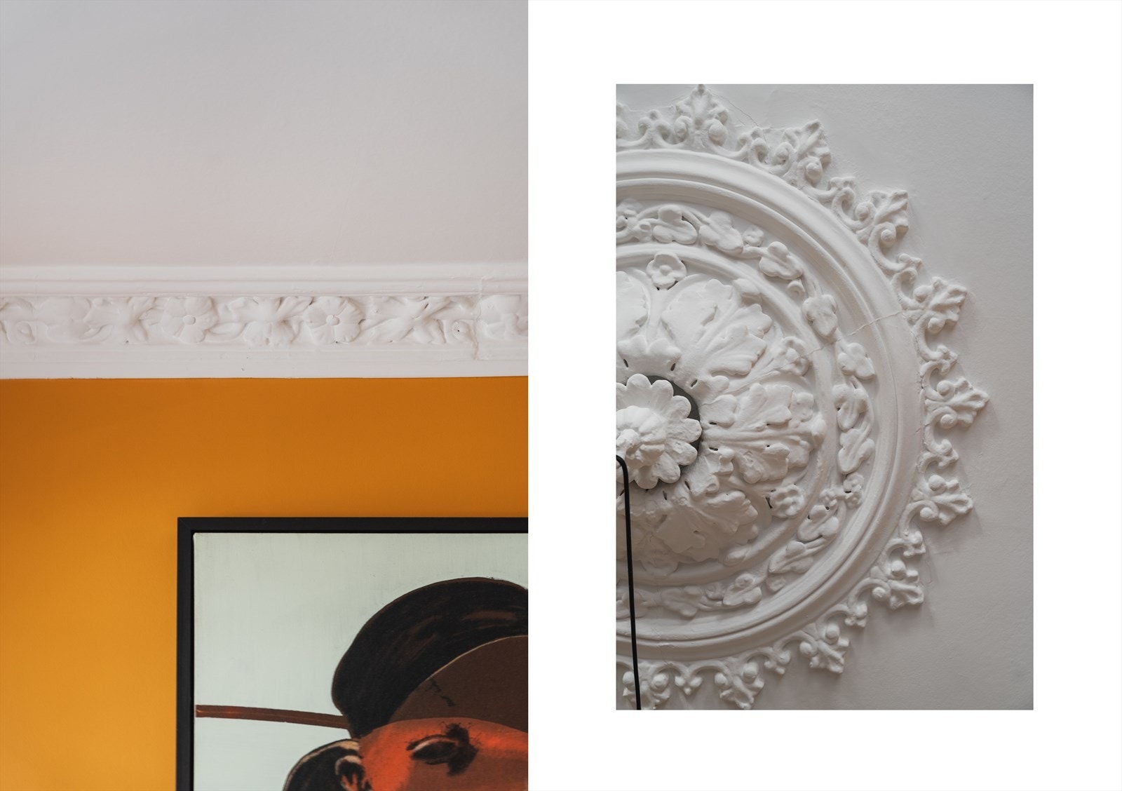 Klassiske detaljer som stukkatur og rosett i flere rom Galleribilde