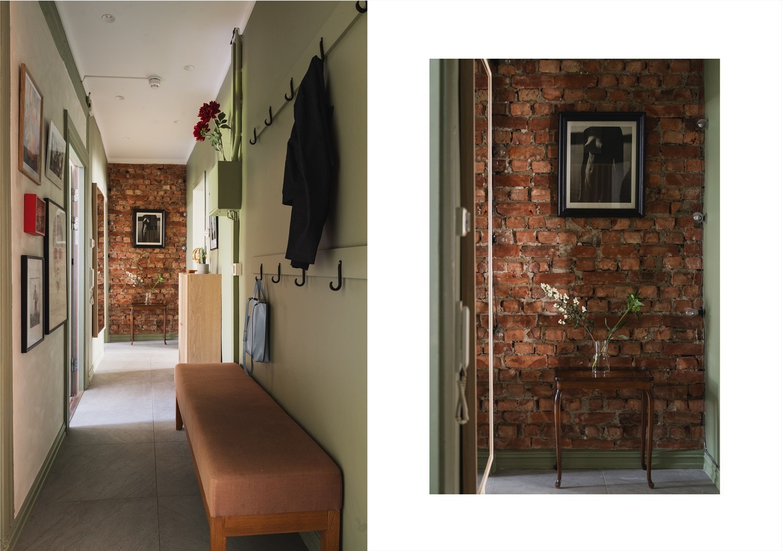 Innbydende entrè med lekker teglsteinsvegg Galleribilde