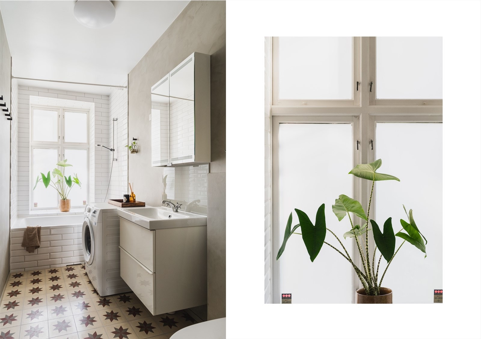 Baderommet har flislagte overflater på gulv med varme. Samt badekar med dusj. Opplegg for vaskemaskin. Galleribilde