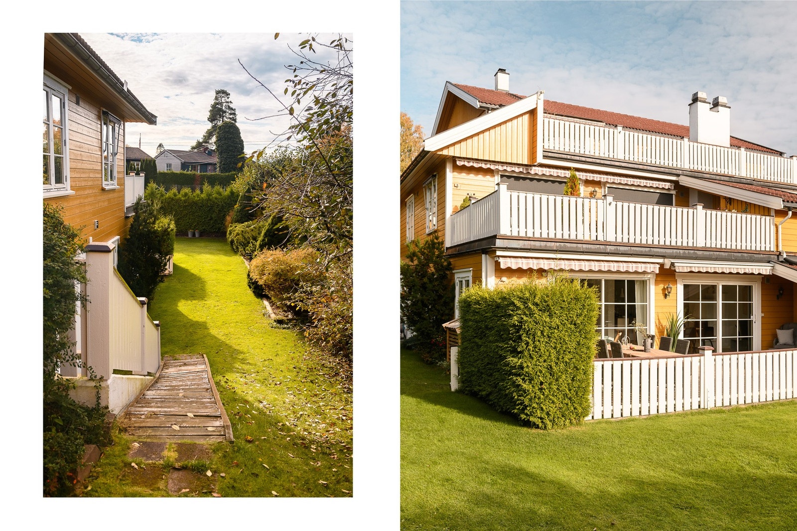 Fra gårdsplassen går det trapp i felleshagen ned til leilighetens markterrasse. Her er det også enkel tilgang til bodene. Galleribilde