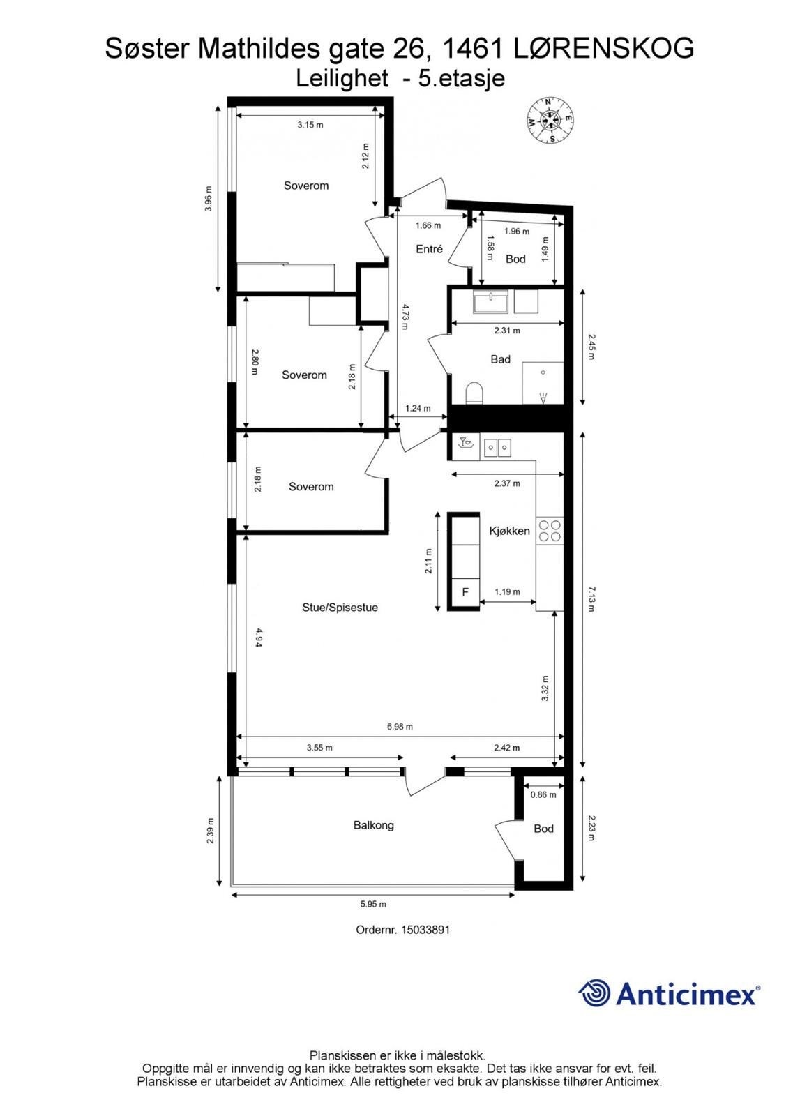 ALTERNATIV PLANTEGNING med 3 soverom Galleribilde