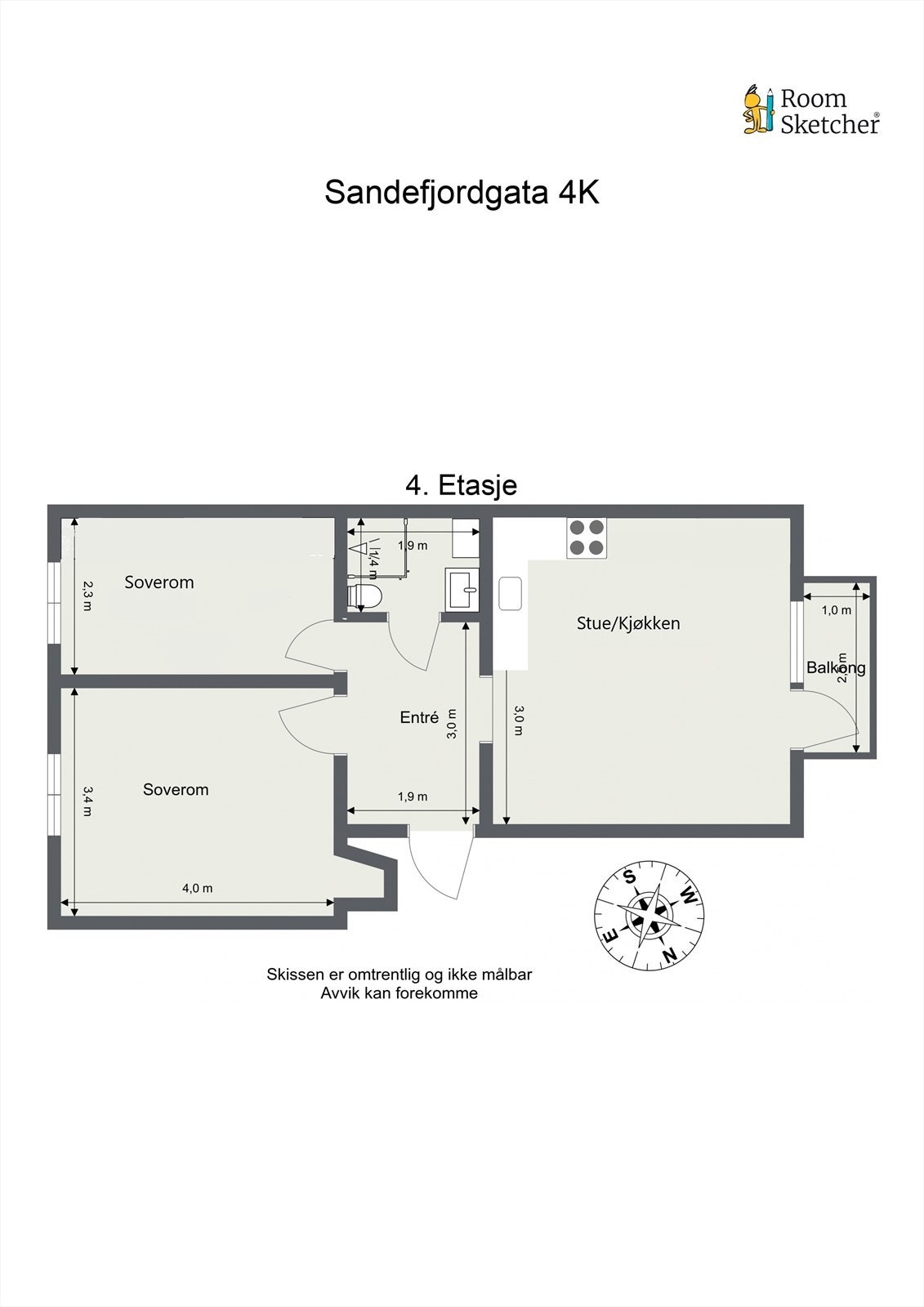 Alternativ planløsning med to soverom og åpen stue/kjøkkenløsning (søknadspliktig) Galleribilde