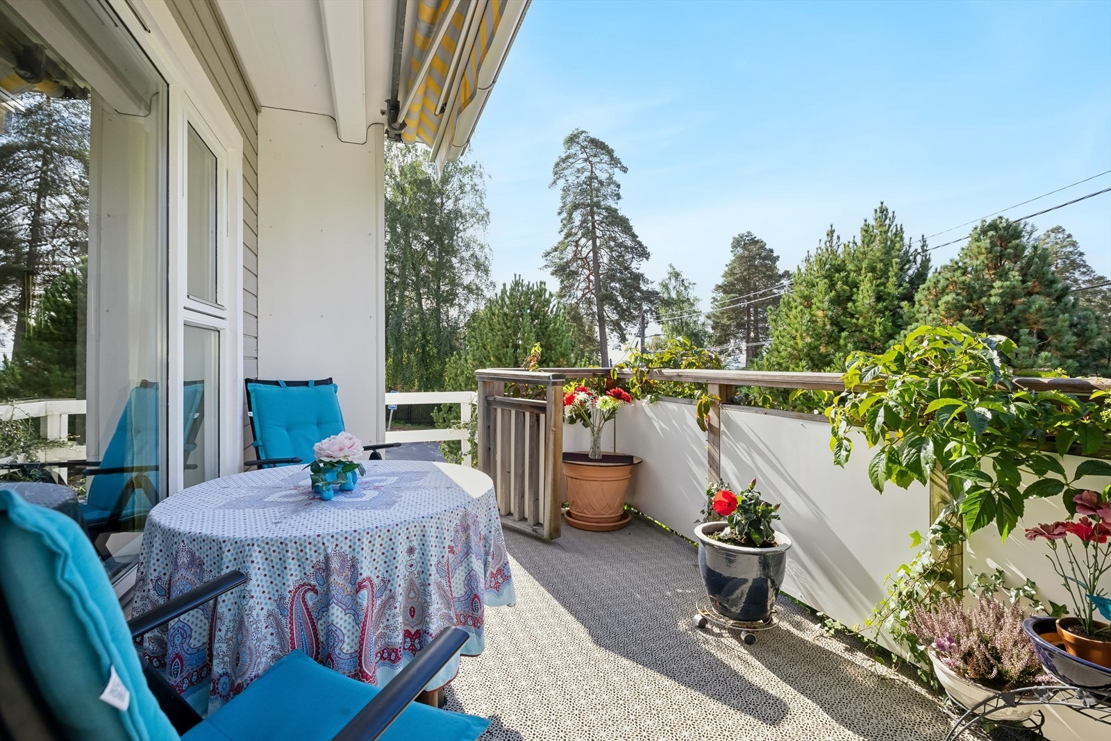 Det er montert markise her, som skjermer godt for sola om ønskelig. Galleribilde