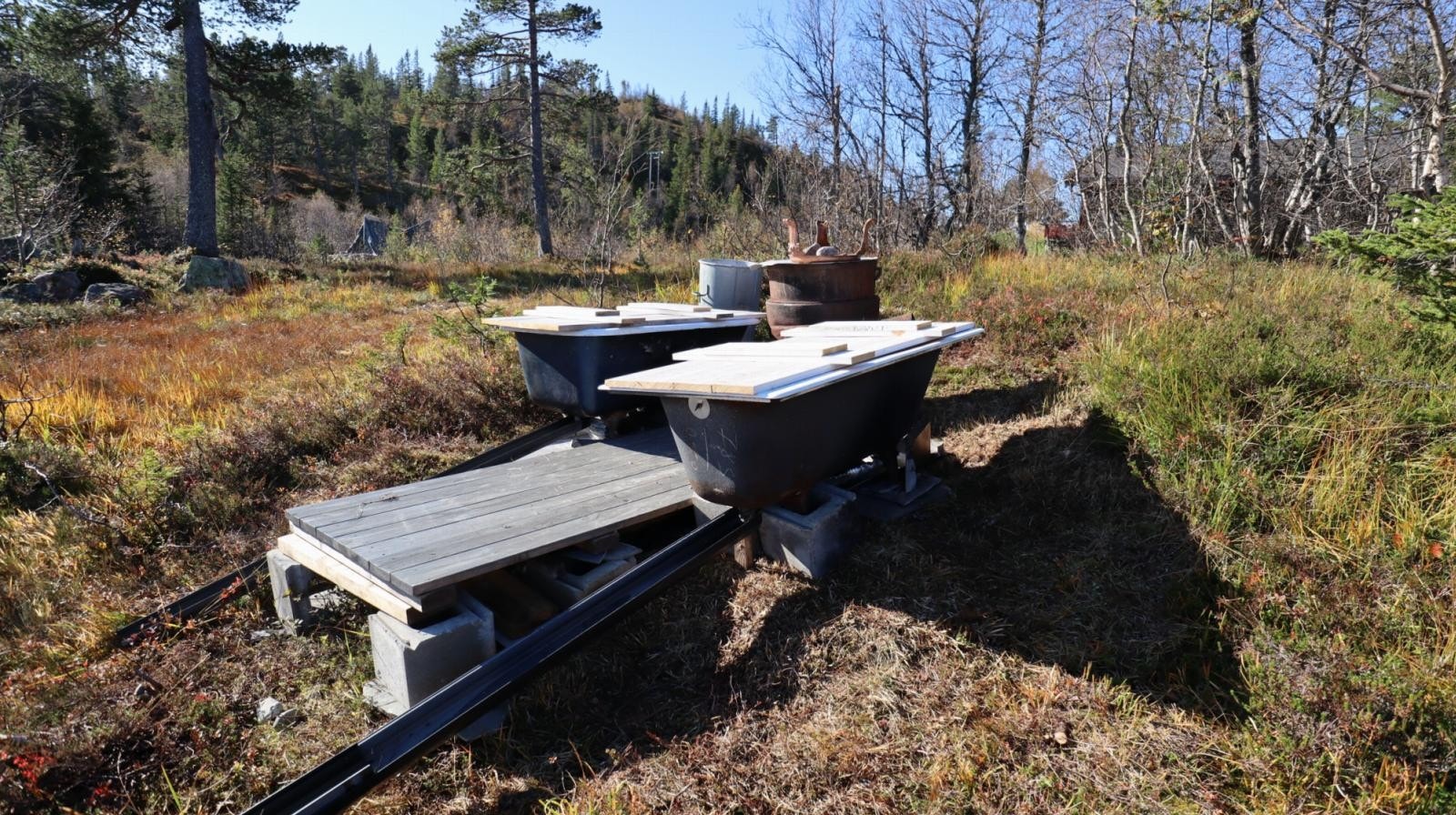 Disse utebadekarene er en kreativ oppfinnelse, her kan man nyte kalde vinterkvelder i et varmt bad Galleribilde