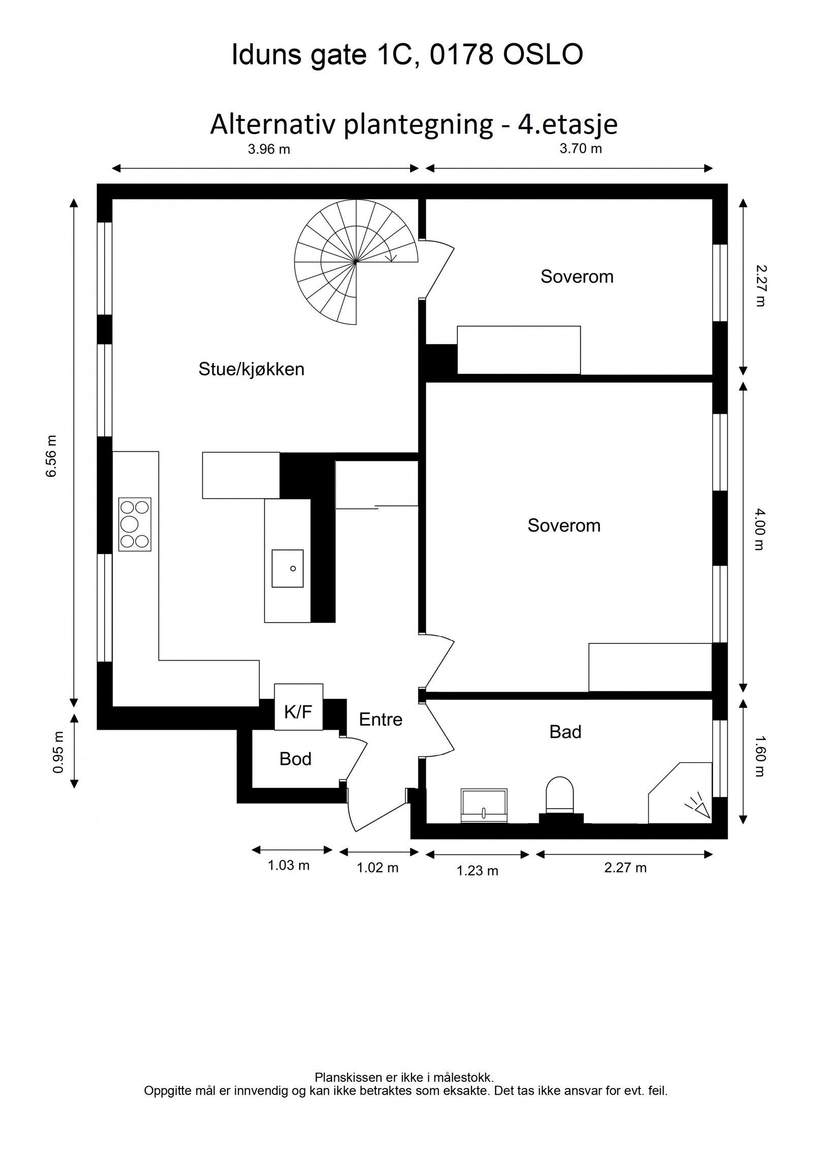 Alternativ planløsning 4.etg. med større bad og garderobe i gangen/entréen. Galleribilde
