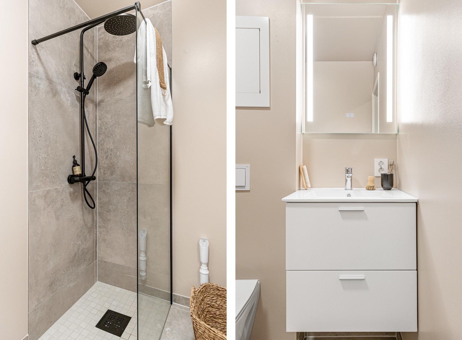 Speilet har integrert lys, anti- dugg funksjon og touch- funksjon. Det er også mulig å justere fargetemperatur og dimming. Galleribilde