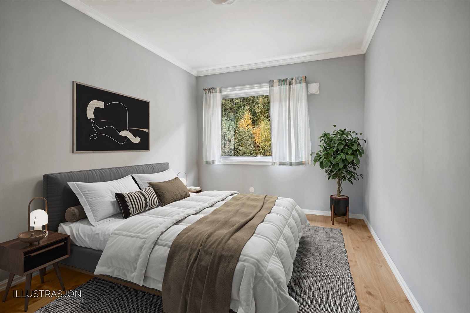 Det er to soverom. Hovedsoverom har plass til dobbeltseng (illustrasjon). Galleribilde