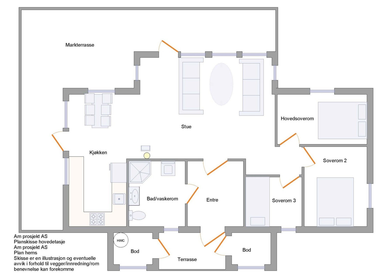 Planskisse hovedetasje. Galleribilde