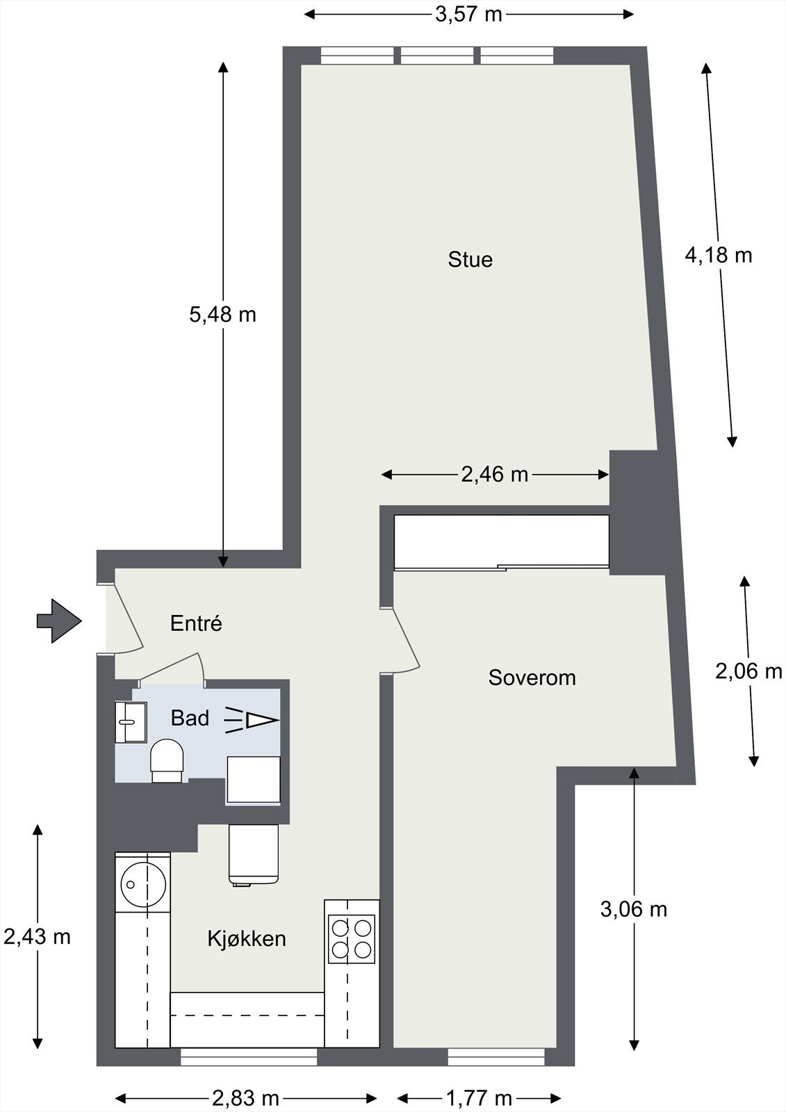 Leiligheten har en praktisk planløsning, hvor arealene er godt utnyttet. Galleribilde