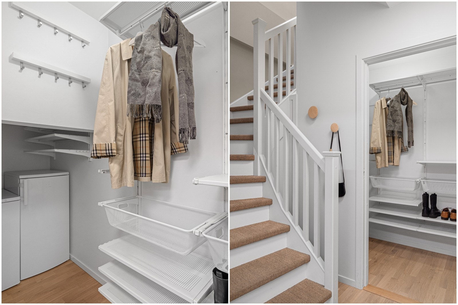 Inngang til leiligheten i 2. et. med romslig walk-in closet og plass til fryseboks. Galleribilde