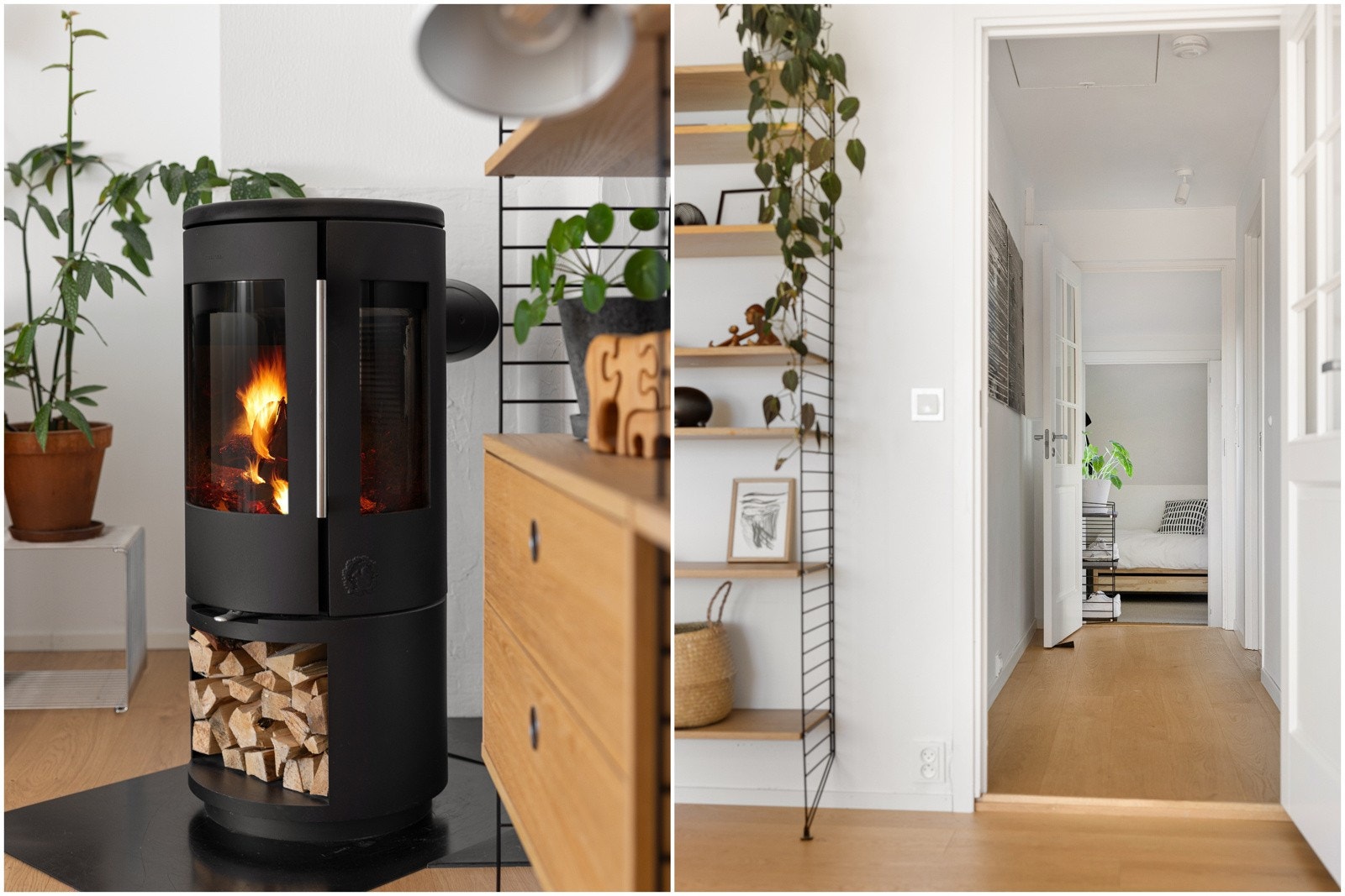 Moderne rentbrennende peisovn med glassfront. Galleribilde