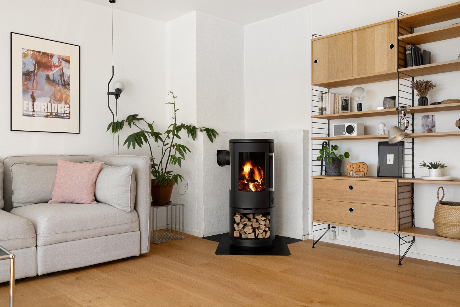 Moderne rentbrennende peisovn med glassfront. Galleribilde