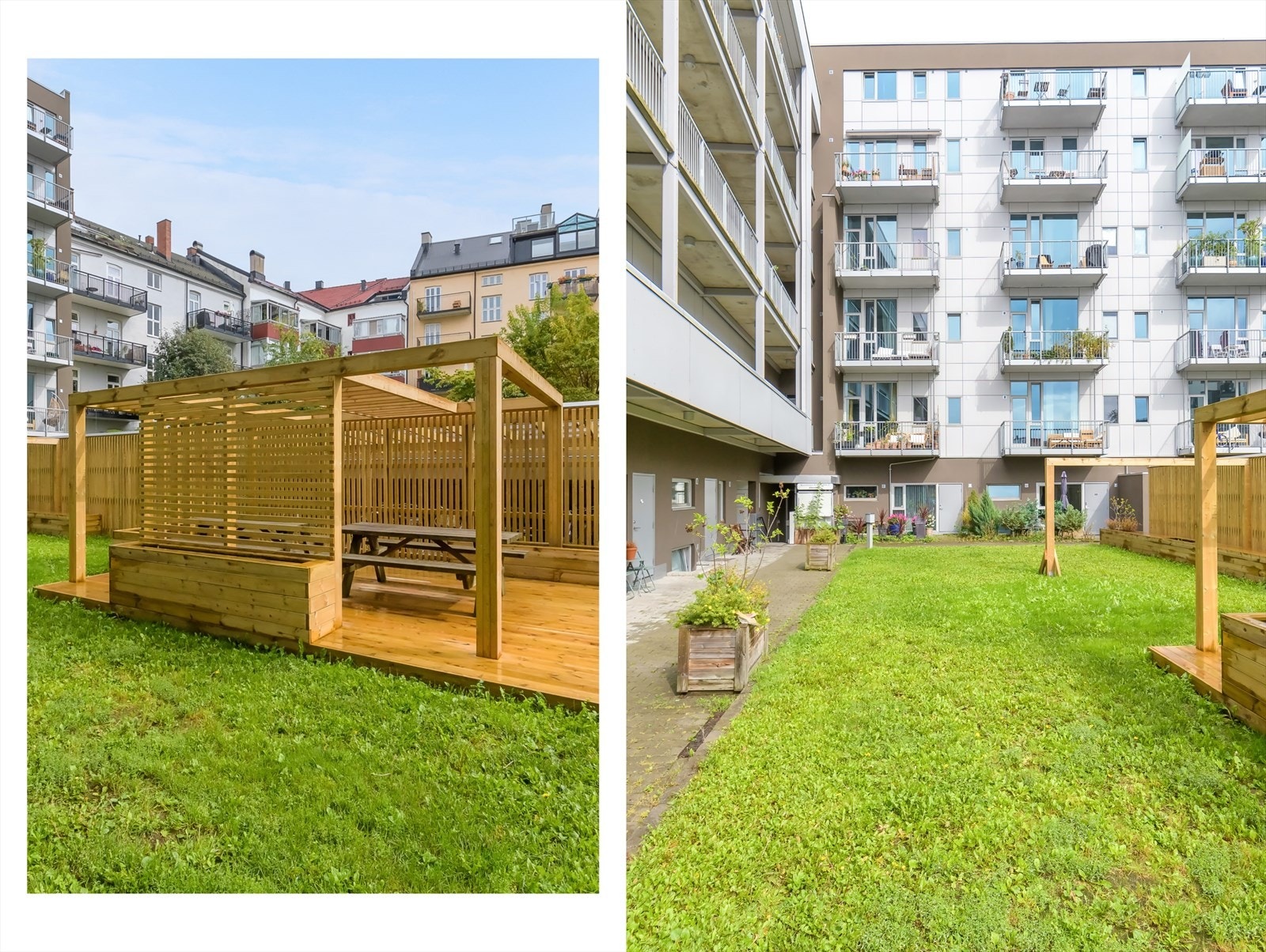 Her kan du enkelt invitere venner og familie til samlinger i sommerhalvåret. Bakgården ble oppgradert sommeren 2024 med paviljong og sykkelparkering i tre. Galleribilde