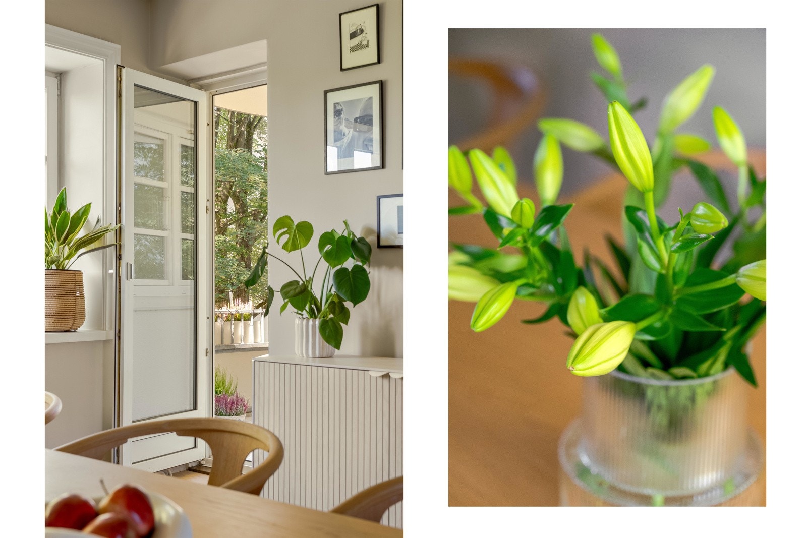 Fra spisestuen finner vi utgangen til den store, solrike balkongen der det er plass til stoler, bord og grill. Galleribilde