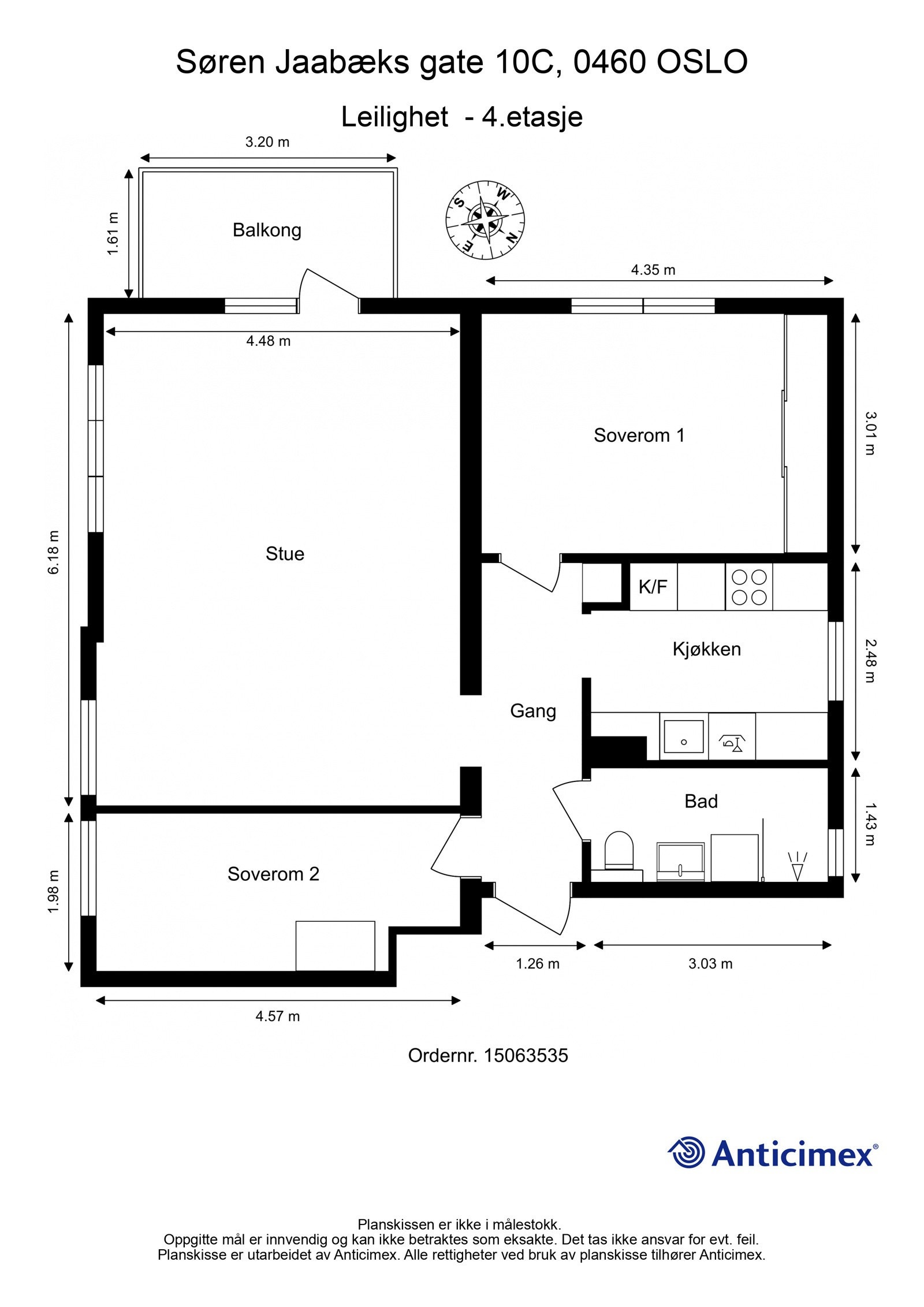 Plantegning. I tillegg disponerer leiligheten 2 boder på tilsammen ca 9 kvm. Galleribilde