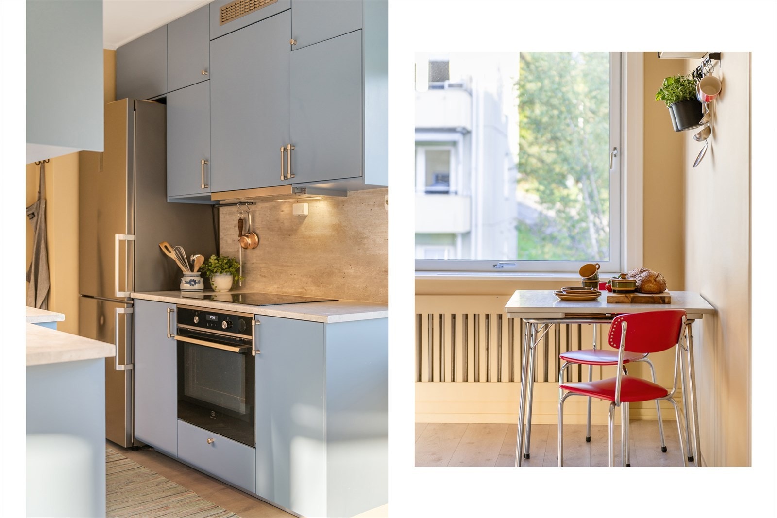 For deg som liker separat kjøkken- stueløsning er dette perfekt. Her får du et nydelig kjøkken fra 2017, malt i vakker blåtone. På dette kjøkkenet har du til og med plass til et kjøkkenbord. Galleribilde