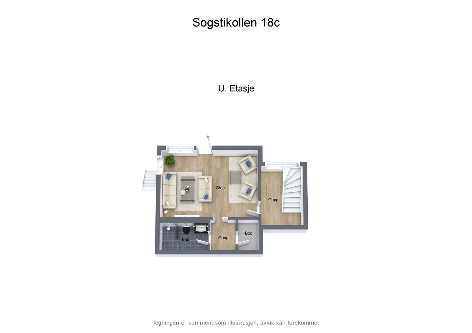 Illustrasjon 3D - Sogstikollen 18c - U. Etasje. Galleribilde