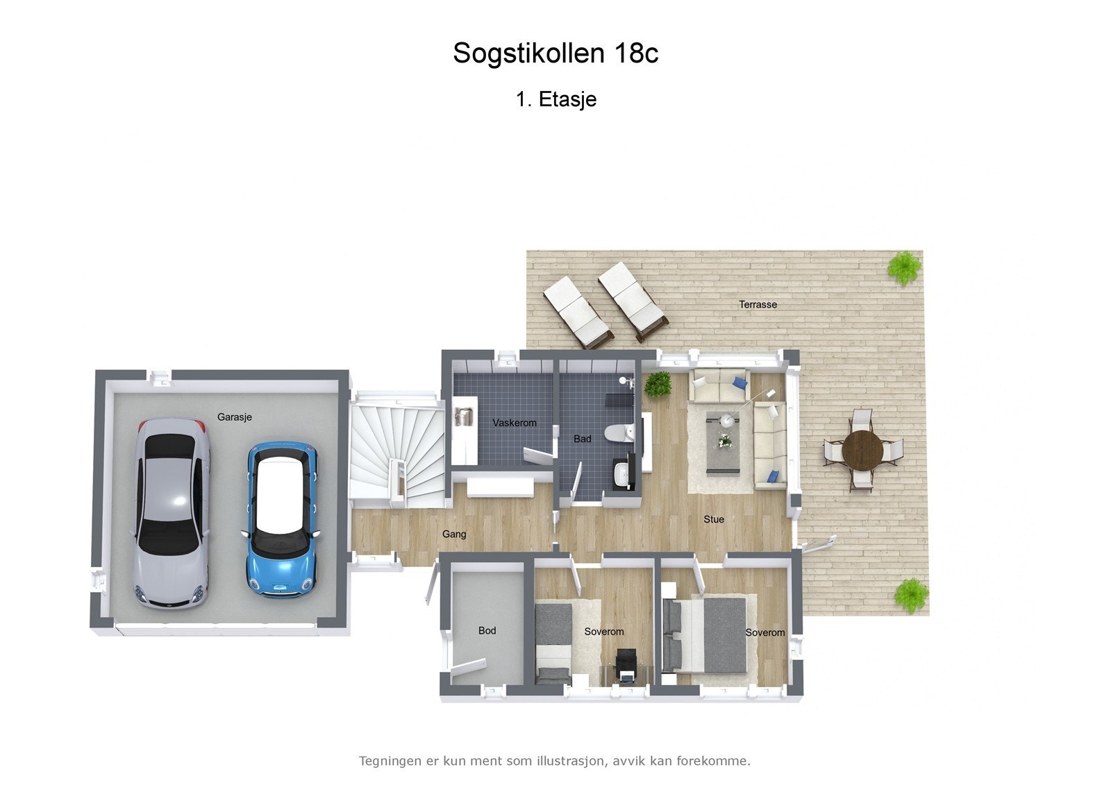 Illustrasjon 3D - Sogstikollen 18c - 1. Etasje. Galleribilde