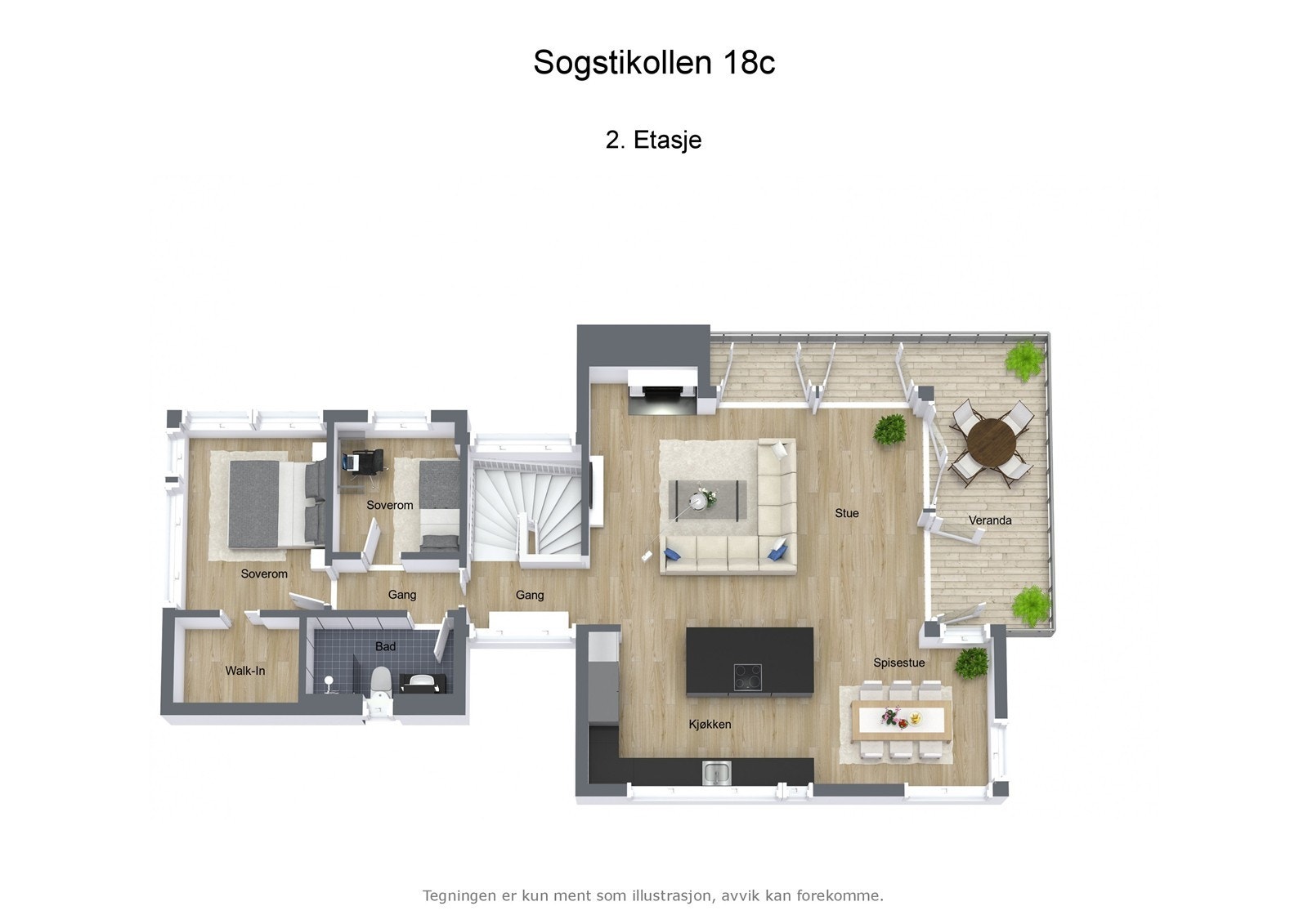 Illustrasjon 3D - Sogstikollen 18c - 2. Etasje. Galleribilde